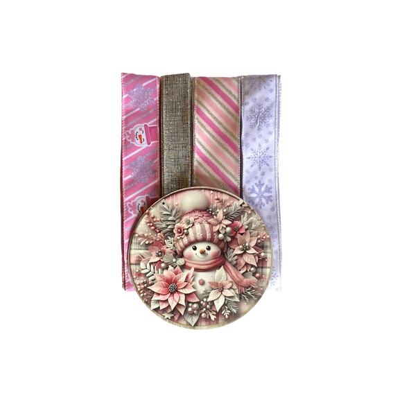 Blush Snowman Sign & Ribbon Bundle | Pink Winter Wreath Kit | Christmas Wreath - Picture 1 of 5